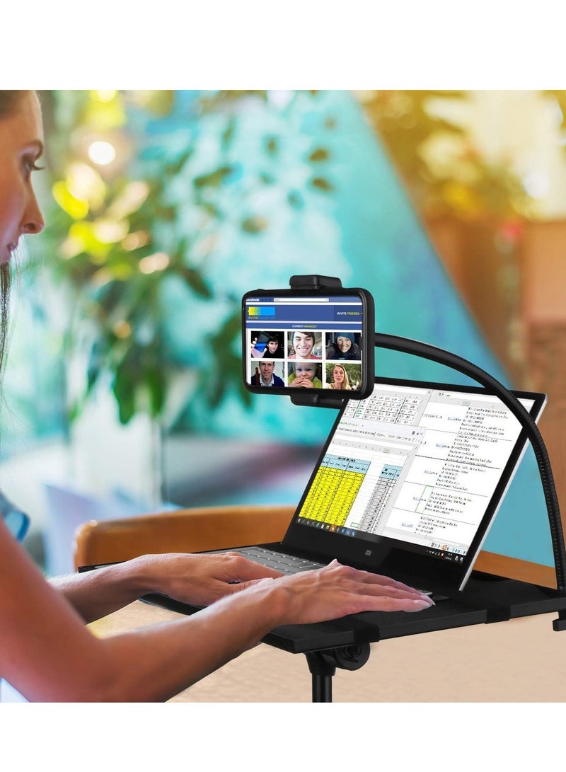 ELTRAZONE حامل ثلاثي القوائم لجهاز العرض واللابتوب - حامل كمبيوتر، جهاز لوحي، معدات دي جي مع حامل هاتف مرن قابل للتعديل بارتفاع يصل إلى 42 بوصة مع حجم لوحة 15'' x 11'' (قابل للتعديل، LP 02) - Image 4
