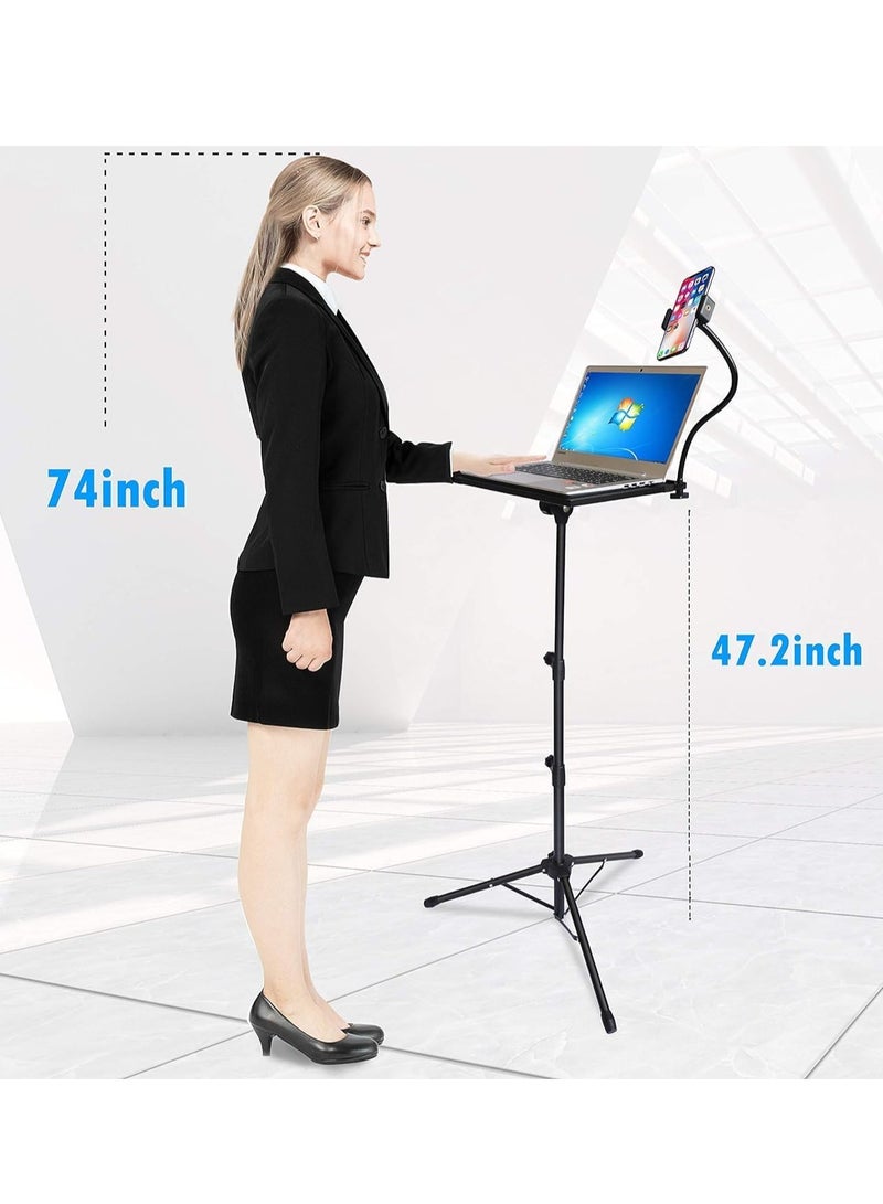 ELTRAZONE حامل ثلاثي القوائم لجهاز العرض واللابتوب - حامل كمبيوتر، جهاز لوحي، معدات دي جي مع حامل هاتف مرن قابل للتعديل بارتفاع يصل إلى 42 بوصة مع حجم لوحة 15'' x 11'' (قابل للتعديل، LP 02) - Image 5