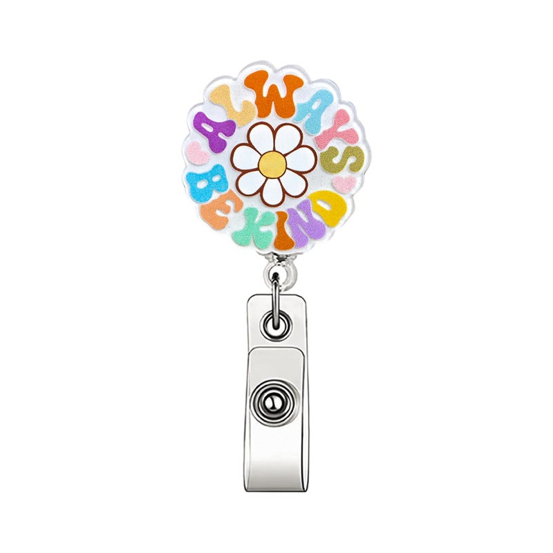 ASABITE Cute Sunflower Badge Reel, Always Be Kind Badge Reels Retractable, Cute Flower Badge Clip, Acrylic Retractable Badge Holder with Alligator Clip, Funny ID Card Holder for Nurse, Doctor, Office Worker - Image 1