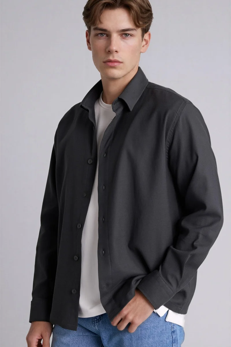 ديفاكتو Boxy Fit Shirt Collar Woven Long Sleeve Shirt