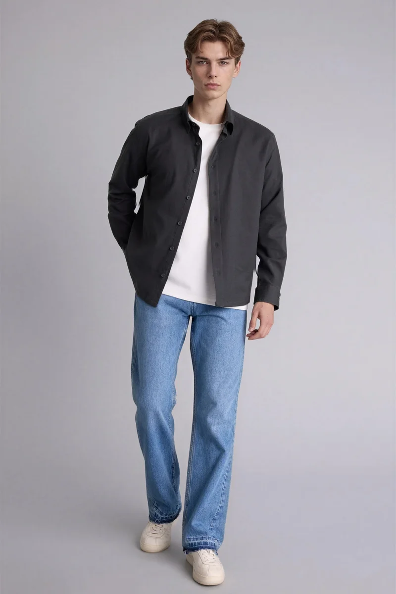 ديفاكتو Boxy Fit Shirt Collar Woven Long Sleeve Shirt