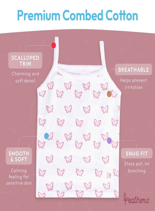 Feathers Girls Pink Butterfly Print Tagless Cami Super Soft Undershirts (3/Pack) - Image 2