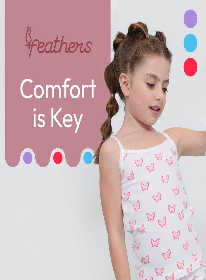 Feathers Girls Pink Butterfly Print Tagless Cami Super Soft Undershirts (3/Pack) - Image 5