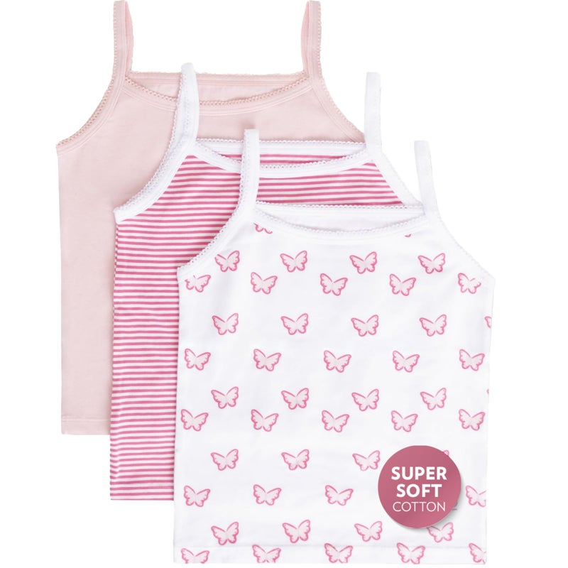 Feathers Girls Pink Butterfly Print Tagless Cami Super Soft Undershirts (3/Pack) - Image 1