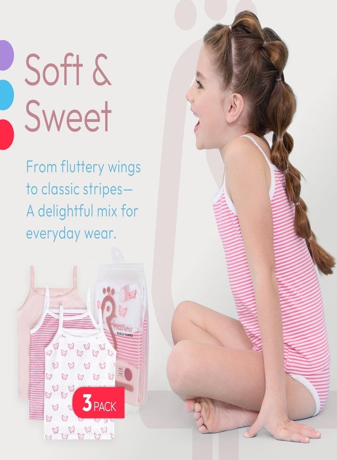 Feathers Girls Pink Butterfly Print Tagless Cami Super Soft Undershirts (3/Pack) - Image 4