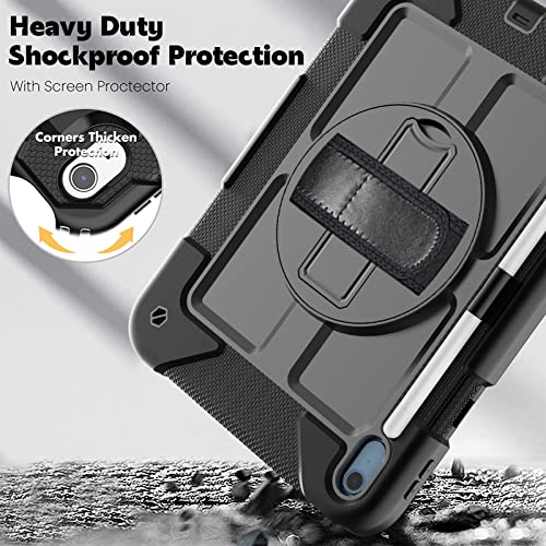 BMOUO Case for iPad (A16) 11th Generation 11" 2025/iPad 10th Generation 10.9 inch 2022, 360 Rotating Stand & Pencil Holder & Hand & Shoulder Strap Shockproof iPad 11th/10th Generation Case, Black - Image 5