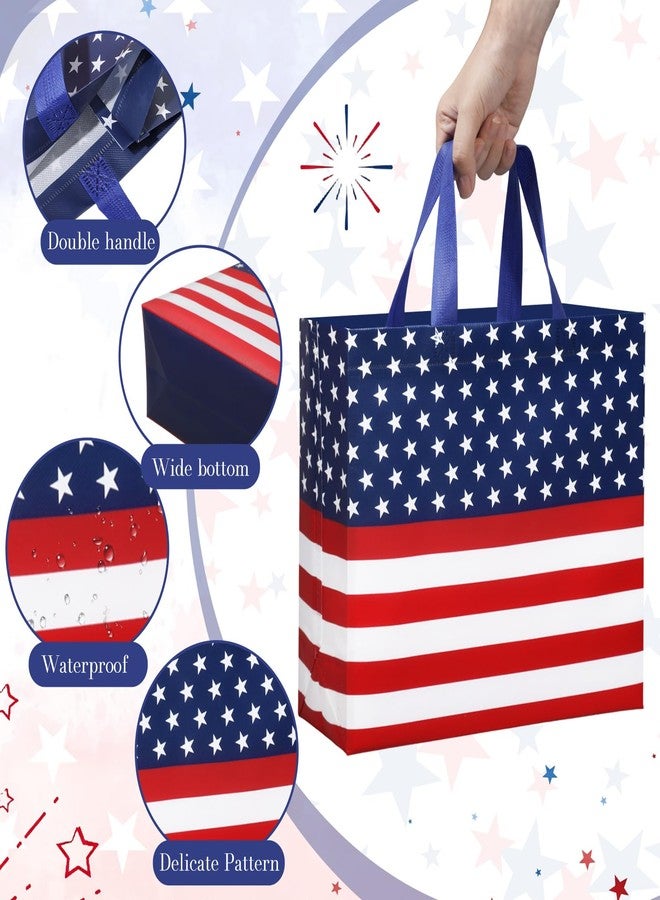 Wesnoy 20 Pack American Flag Reusable Gift Bags, 12" Large 4th of July Patriotic Party Favor Tote with Handle and Tissue Paper, Red White Blue Non Woven Goodie Bag for Independence Day Party Supplies - Image 3