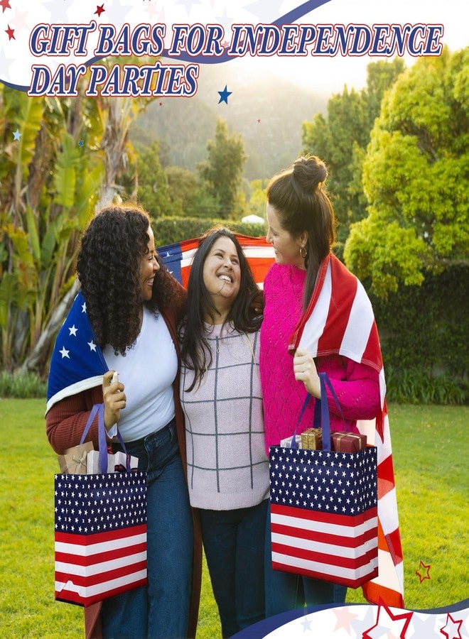 Wesnoy 20 Pack American Flag Reusable Gift Bags, 12" Large 4th of July Patriotic Party Favor Tote with Handle and Tissue Paper, Red White Blue Non Woven Goodie Bag for Independence Day Party Supplies - Image 4