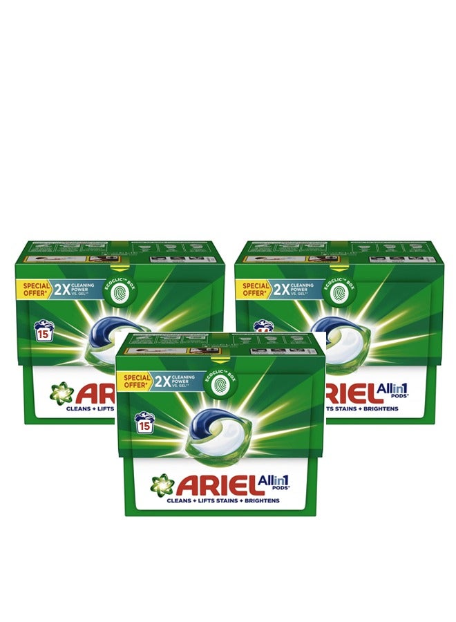Ariel Laundry Detergent Original Scent 15 Pods pack of 3 - Image 1