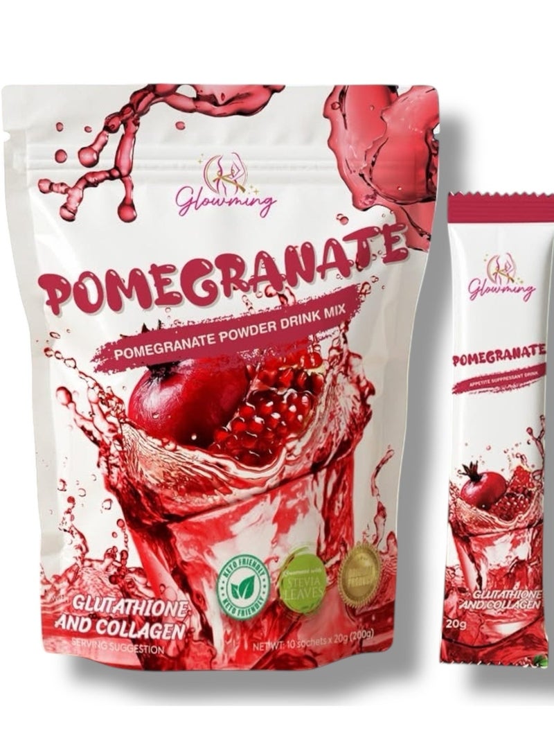 مزيج مشروب مسحوق الرمان مع الجلوتاثيون والكولاجين