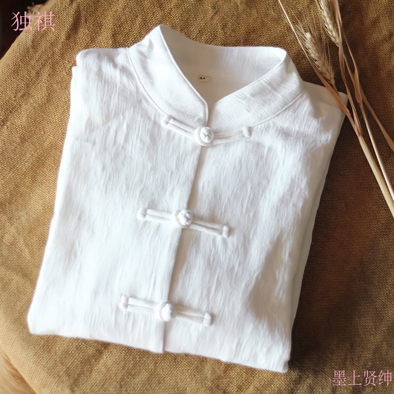 Vintage Republic Of China Style Tang Suit Chinese Button Top For Men And Women Chinese Style Long Sleeve Cotton Linen Shirt With Vertical Collar Chinese Tunic Suit - Image 1