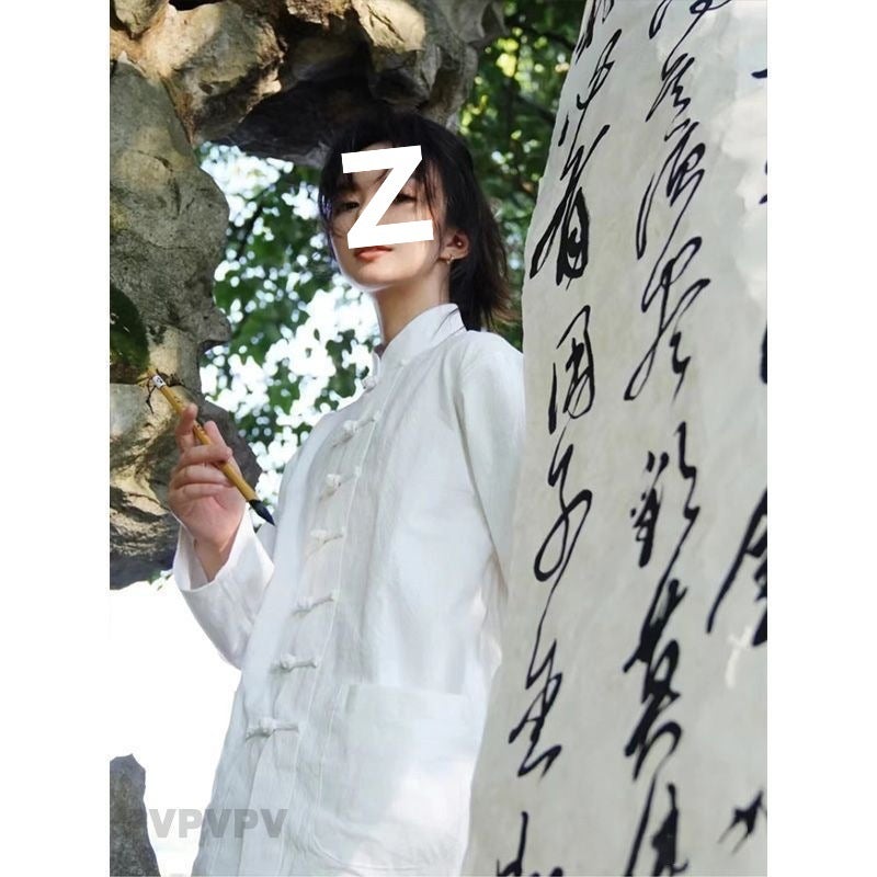 Vintage Republic Of China Style Tang Suit Chinese Button Top For Men And Women Chinese Style Long Sleeve Cotton Linen Shirt With Vertical Collar Chinese Tunic Suit - Image 2