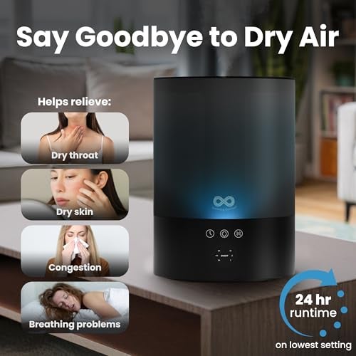 Everlasting Comfort 2.5L Top Fill Humidifiers for Bedroom - Quiet Easy to Fill & Clean, 24HR Runtime, Night Lights, Timer, Ultrasonic Cool Mist Humidifier, Auto Shut-Off, Essential Oil Diffuser - Image 2