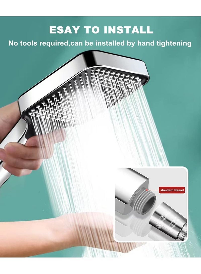 Hand Shower Head, Universal High Pressure Bathroom Square Shower Head, Bath Powerful 3 Spray Modes Handheld Showers for Low Water Pressure, Water Saving - Chrome Color