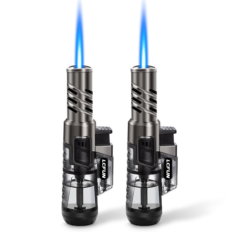 LcFun Torch Lighter 2 Pack Windproof Adjustable Single Jet Flame Butane Lighter Refillable Gas Lighter for Candle Camping Grill BBQ Fireplace (Butane Not Included) - Image 1