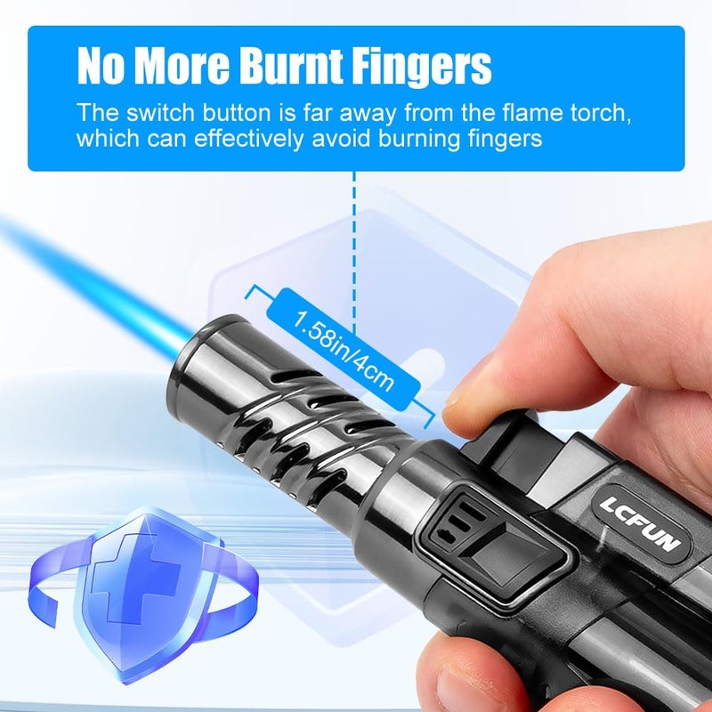 LcFun Torch Lighter 2 Pack Windproof Adjustable Single Jet Flame Butane Lighter Refillable Gas Lighter for Candle Camping Grill BBQ Fireplace (Butane Not Included) - Image 3