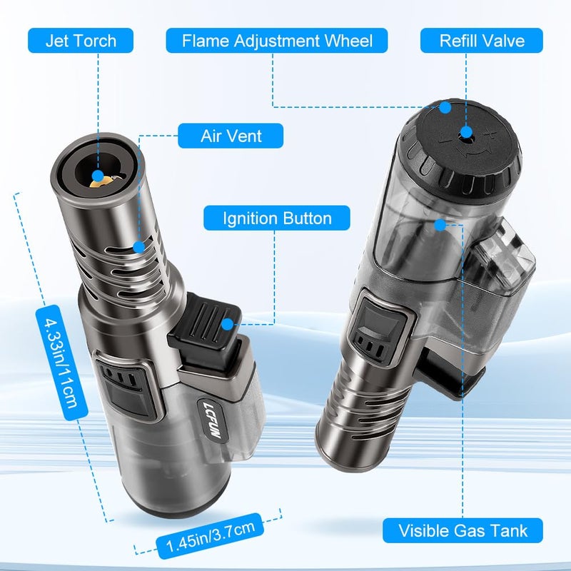 LcFun Torch Lighter 2 Pack Windproof Adjustable Single Jet Flame Butane Lighter Refillable Gas Lighter for Candle Camping Grill BBQ Fireplace (Butane Not Included) - Image 2
