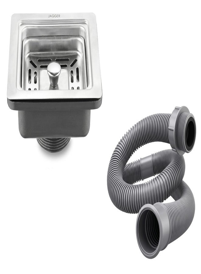 JAGGER JAG449 4.5-Inch Square Sink Coupling - Stainless Steel & PVC Drain Coupler | Rust-Free & Durable For Kitchen Sink, Basin & Utility Area (SQUARE SINK COUPLING WITH PIPE) - Image 1