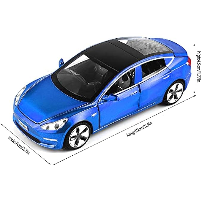 DIECAST TOY CAR MODEL 3 CAR MODEL,ZINC ALLOY SIMULATION CASTING TESLA CAR MODEL PULL BACK VEHICLES,1:32 SCALE MINI VEHICLES TOYS WITH LIGHTS AND MUSIC FOR TODDLERS KIDS CHILDREN BIRTHDAY GIFT (BLUE) - Image 4