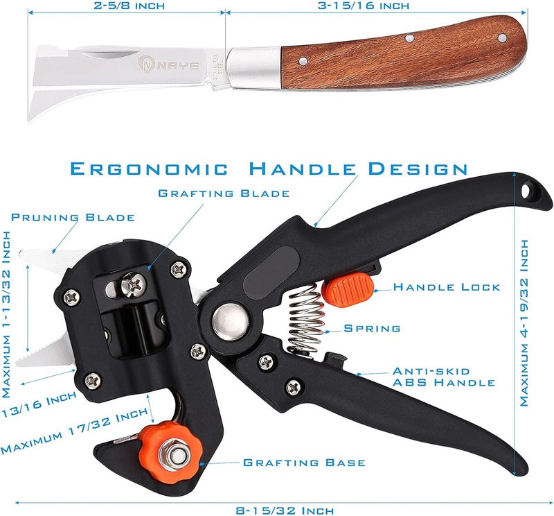 NAYE [6 Blades Enhanced] 2 in 1 Garden Grafting Tool Kit for Fruit Trees with Grafting Knife Grafting Tapes,Extra Replacement Blades Included,Professional Grafting Scissor Shear - Image 2