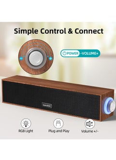 Necomi Wooden Computer Speakers, Usb-Powered 3.5Mm Aux Pc Speakers, Surround Sound Portable Computer Bar Speakers  - Image 3