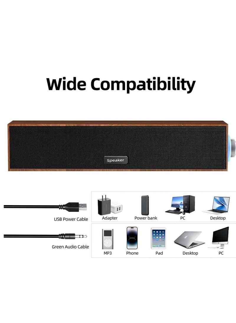 Necomi - Wooden Computer Speakers, Usb-Powered 3.5Mm Aux Pc Speakers, Surround Sound Portable Computer Bar Speakers - Image 1