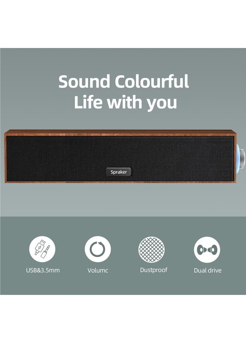 Necomi - Wooden Computer Speakers, Usb-Powered 3.5Mm Aux Pc Speakers, Surround Sound Portable Computer Bar Speakers - Image 1