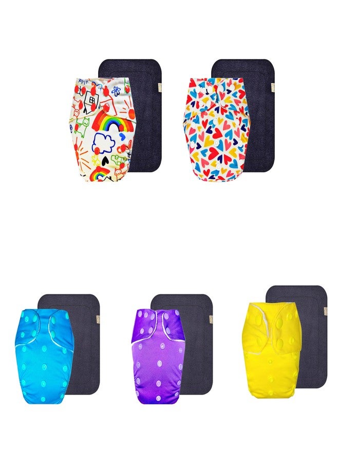 حفاضات قماشية فاخرة من دمبلدو مع حشوة رمادية (عبوة من 5) | مضادة للحساسية | وسادة ماصة من 6 طبقات | أزرار كبس قابلة للتعديل | مثالية للأطفال الصغار | من 3 أشهر إلى 3 سنوات | للجنسين - Image 1