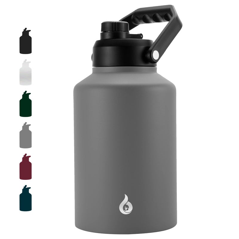 BJPKPK One Gallon128 oz Insulated Water Bottle Dishwasher Safe Stainless Steel Thermos BPA Free Jug with Ergonomic Handle  Antislip Bottom Large Water Bottle Grey
