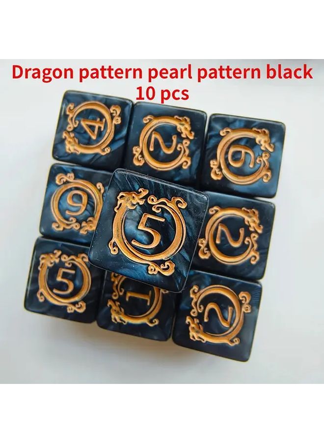 Dragon Dice Set 6 Dragon Pattern Pearl Black 10 Pieces For Role Playing Games MTG - Image 1