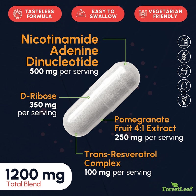 ForestLeaf مكمل NAD 1200 ملغ ليموزوم NAD ومكملات ريسفيراترول للنساء والرجال دعم امتصاص عالي للطاقة والتركيز من أجل شيخوخة صحية 60 كبسولة - Image 4