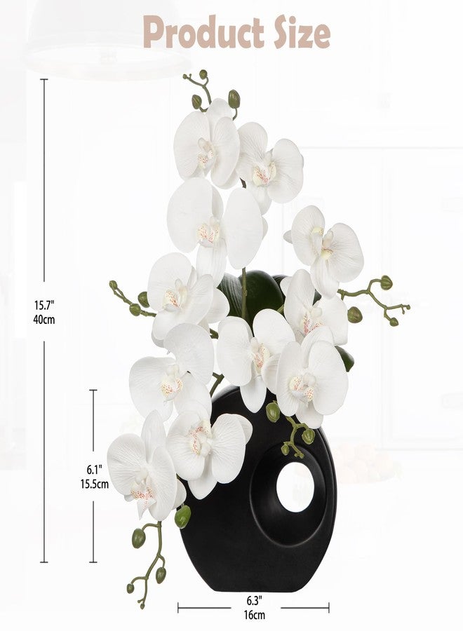 Briful Artificial Orchid Flowers in Black Modern Ceramic Vase 15.7" Tall White Faux Orchid Arrangement Silk Orchid Flower Fake Orchid Centerpiece for Home Office Room Wedding Table Décor - Image 2
