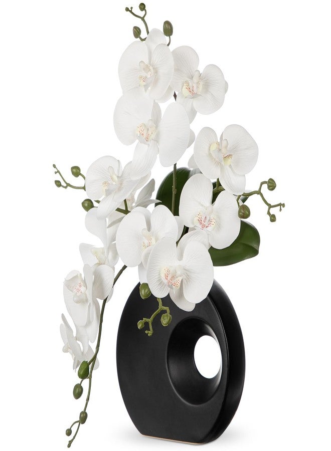 Briful Artificial Orchid Flowers in Black Modern Ceramic Vase 15.7" Tall White Faux Orchid Arrangement Silk Orchid Flower Fake Orchid Centerpiece for Home Office Room Wedding Table Décor - Image 1