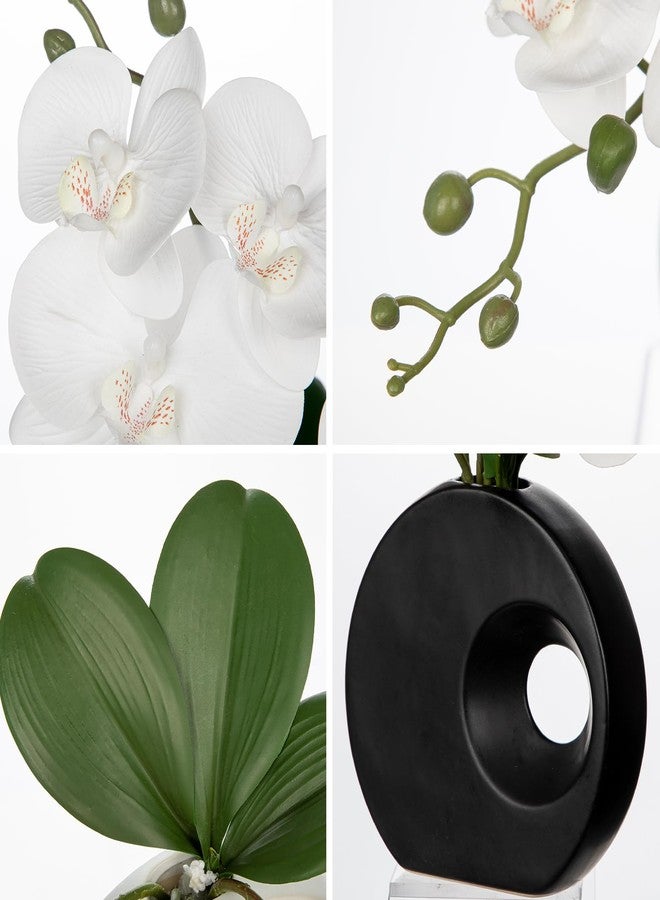 Briful Artificial Orchid Flowers in Black Modern Ceramic Vase 15.7" Tall White Faux Orchid Arrangement Silk Orchid Flower Fake Orchid Centerpiece for Home Office Room Wedding Table Décor - Image 3