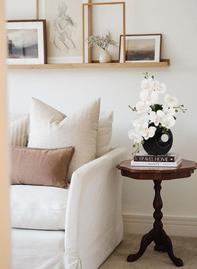 Briful Artificial Orchid Flowers in Black Modern Ceramic Vase 15.7" Tall White Faux Orchid Arrangement Silk Orchid Flower Fake Orchid Centerpiece for Home Office Room Wedding Table Décor - Image 5