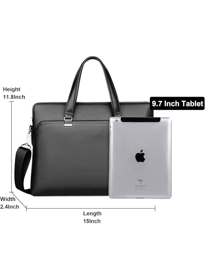 Leather Computer Briefcase for Men Messenger Bag for Office Business Satchel Bag Fits 14 Inch Laptop - Image 2