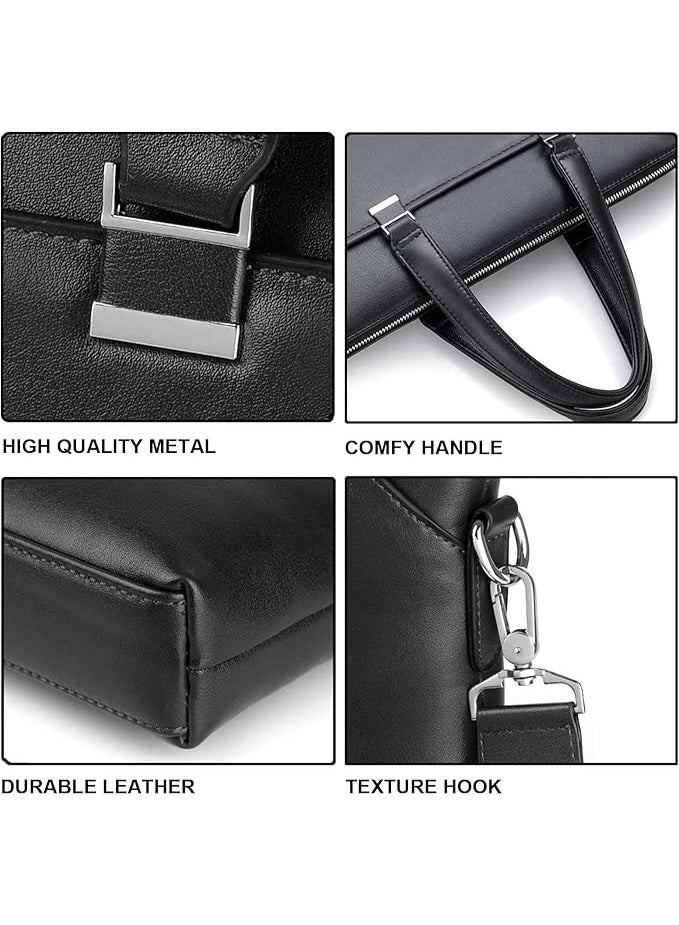Leather Computer Briefcase for Men Messenger Bag for Office Business Satchel Bag Fits 14 Inch Laptop - Image 5