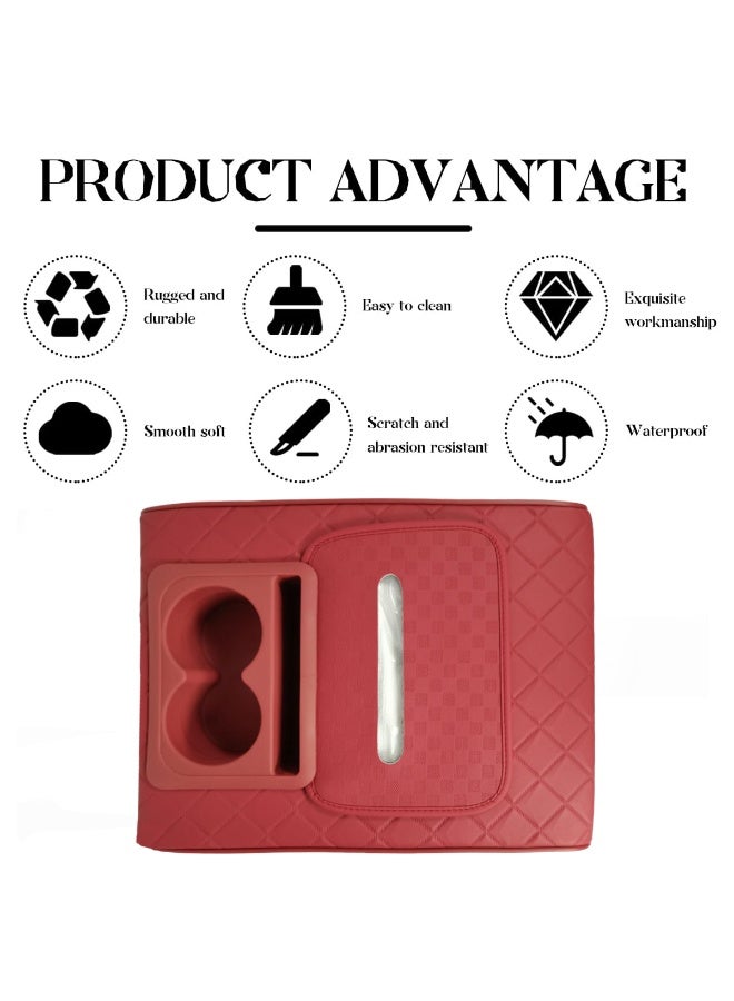 Agc Luxury Car Armrest with Cup Holder 36cm X 28cm – Universal Fit Center Console Cushion Pad, Long Lasting & Durable PU Leather, Waterproof, Breathable & Comfortable Support for Driver and Passenger - Red - Image 3