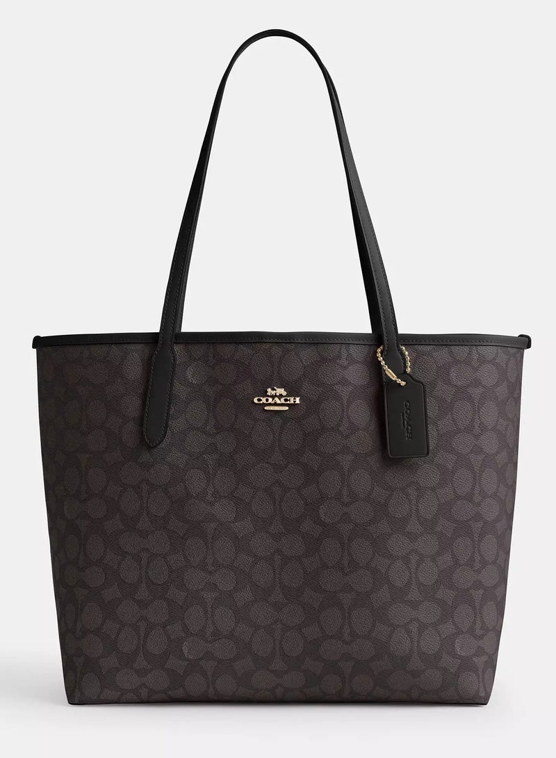 coachoutlet Coachoutlet City Tote Bag In Signature Canvas, Women's Cross Body Bag, Women's Hand Bag, Women's Shoulder Bag, Women's Travel Bag, Walnut-BlacK - Image 1