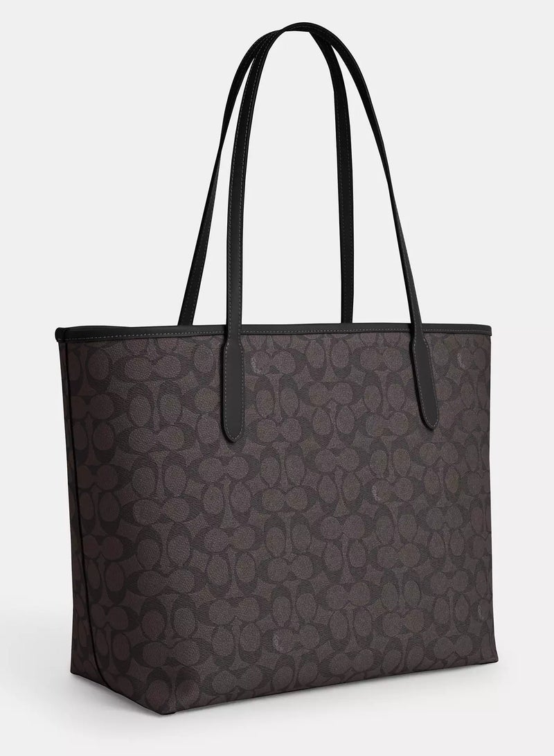 coachoutlet Coachoutlet City Tote Bag In Signature Canvas, Women's Cross Body Bag, Women's Hand Bag, Women's Shoulder Bag, Women's Travel Bag, Walnut-BlacK - Image 3