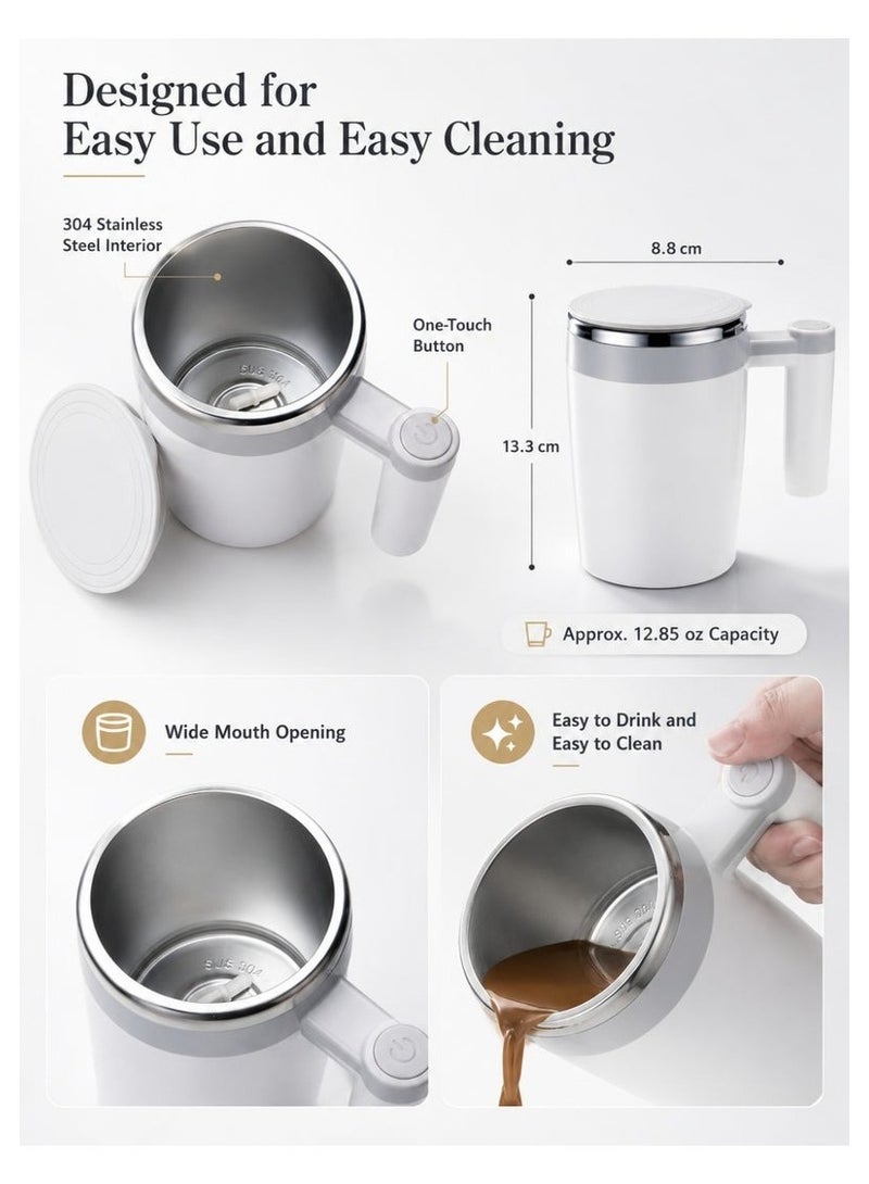 Mismo Rechargeable Self Stirring Mug 14oz (380ml) , Automatic Magnetic Mixing Cup with Lid, Stainless Steel Electric Coffee Mug for Coffee, Milk, Cocoa & Protein Shakes, Home & Office – White - Image 5