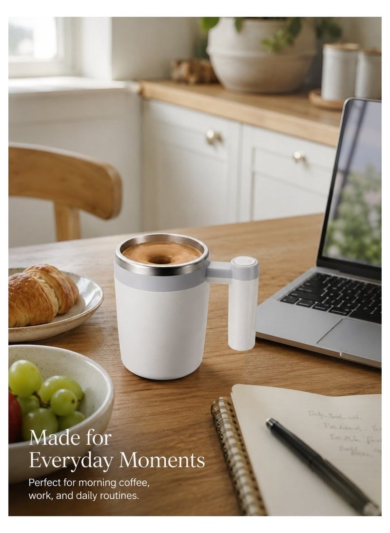 Mismo Rechargeable Self Stirring Mug 14oz (380ml) , Automatic Magnetic Mixing Cup with Lid, Stainless Steel Electric Coffee Mug for Coffee, Milk, Cocoa & Protein Shakes, Home & Office – White - Image 2