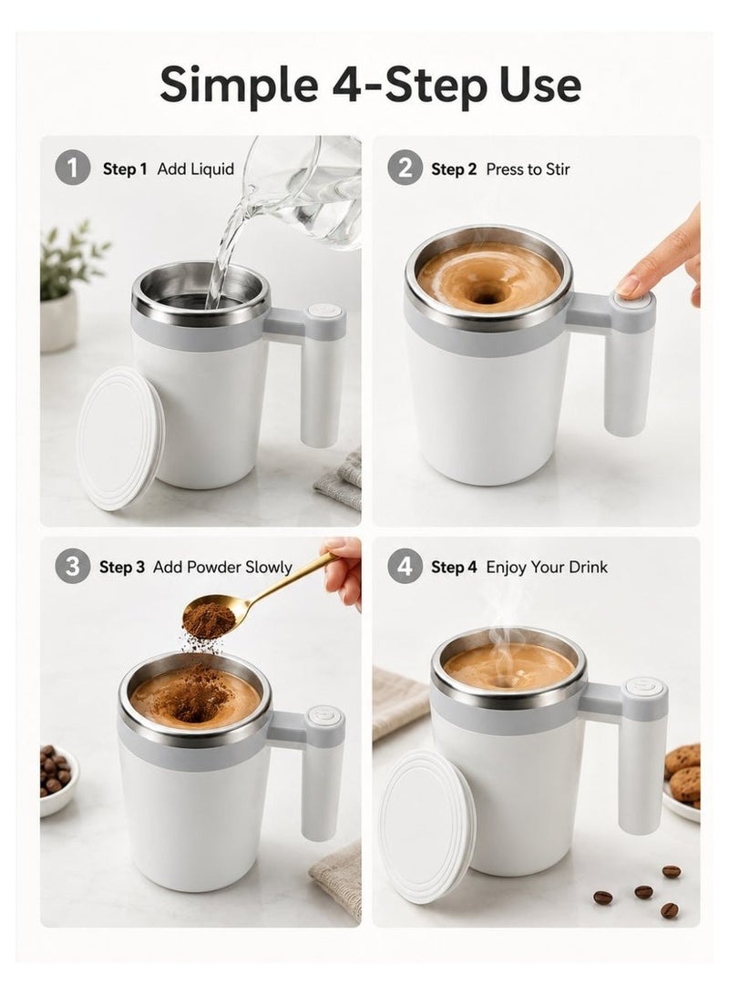 Mismo Rechargeable Self Stirring Mug 14oz (380ml) , Automatic Magnetic Mixing Cup with Lid, Stainless Steel Electric Coffee Mug for Coffee, Milk, Cocoa & Protein Shakes, Home & Office – White - Image 4