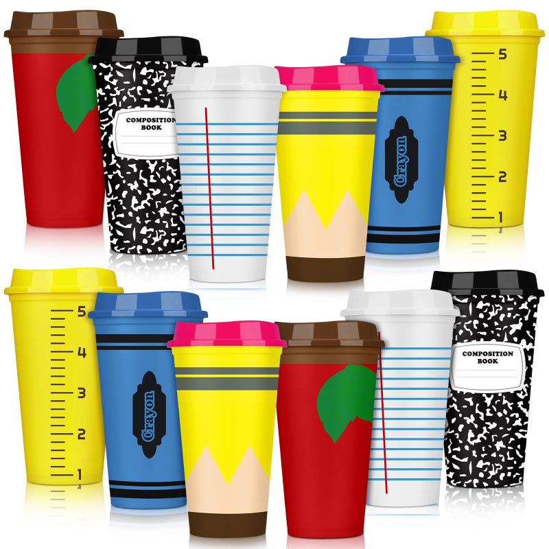 Skylety 12 Pcs Teacher Appreciation Gifts Teacher Gifts Bulk End of The Year Teachers Deals Reusable Plastic Coffee Cup with Lid for Back to School Party Decorations Elegant - Image 2