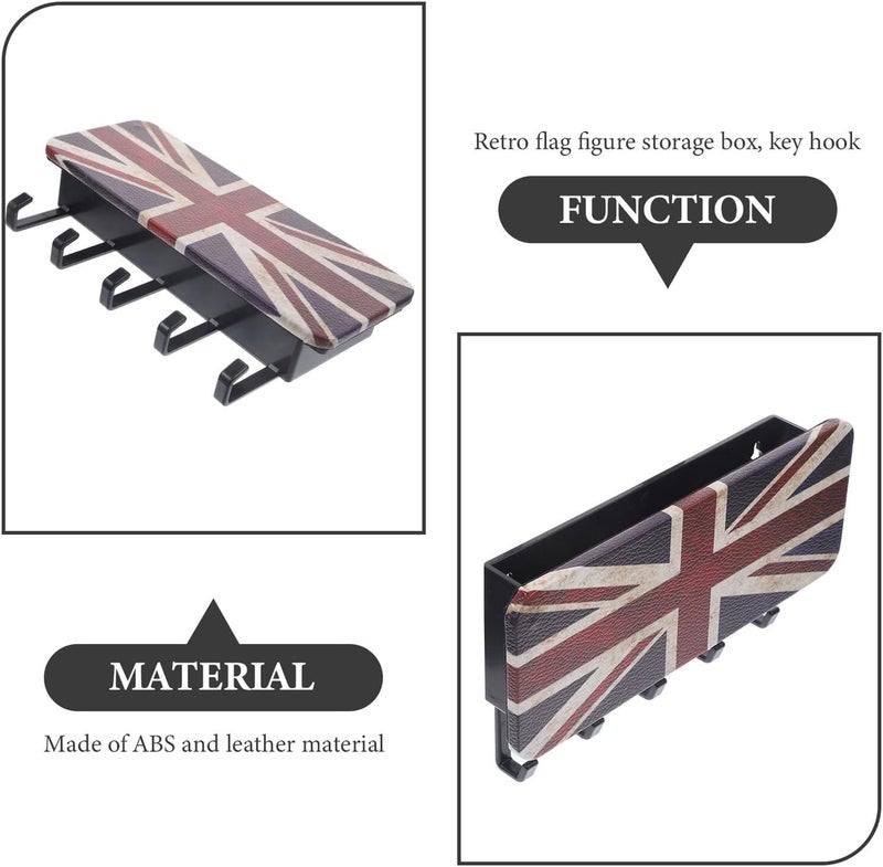 Vintage British Flag Adhesive Key Holder for Wall, Multi-Function Wall-Mounted Key Organizer Rack with Hooks for Entryway Storage and Mail Holder - Image 3