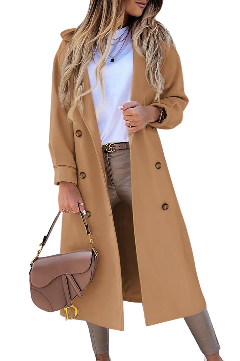 BZB Women's Long Coat Notched Lapel Collar Double Breasted Pea Coat Winter Elegant Wool Blend Over Coats Jackets - Image 1