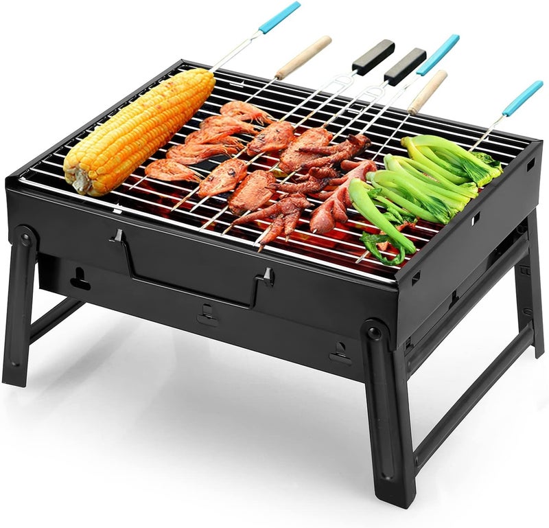 Uten Charcoal Barbecues, Barbecue Grill, BBQ Grill, Portable Folding Charcoal Barbecue Grill Stainless Steel Charcoal Grill for Outdoor Cooking Camping Hiking Picnics Trendy natural tone options - Image 1