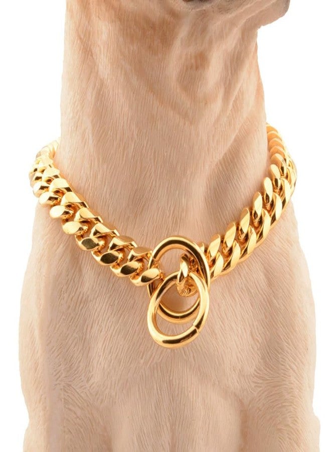 INSEA 18K Gold Chain Dog Collar 10MM Cuban Link Chain Stainless Steel Metal Links Walking Training Collar Choker for Small Medium Large Dogs 12in to 26in (12“”(Neck Fits 8")) - Image 3