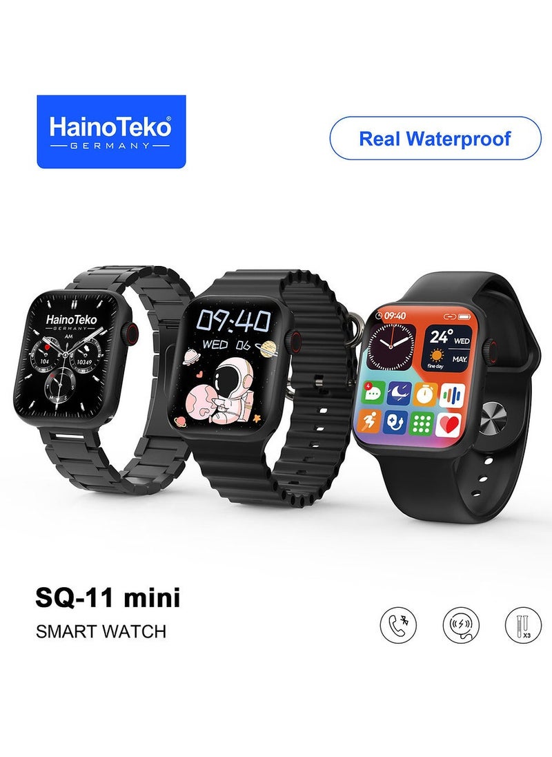Haino Teko Haino Teko SQ11 Mini Smart Watch With Full Screen AMOLED Display Real Waterproof and 3 Pair Straps For Ladies and Gents Black  - Image 1