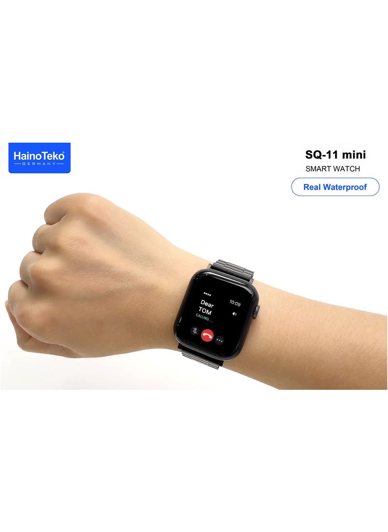 Haino Teko SQ11 Mini Smart Watch With Full Screen AMOLED Display Real Waterproof and 3 Pair Straps For Ladies and Gents Black